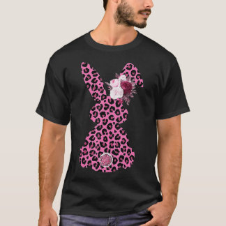 Pink Leopard Easter Bunny Ribbon Cute Rabbit Women T Shirt