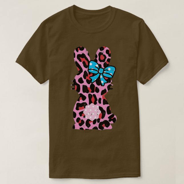 Pink Leopard Easter Bunny Ribbon Cute Rabbit Women T Shirt (Design framsida)