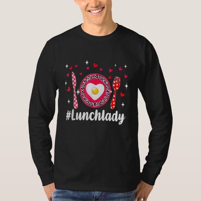 Pink Leopard Loved Lunch Lady Hearts Valentine's D T Shirt (Framsida)