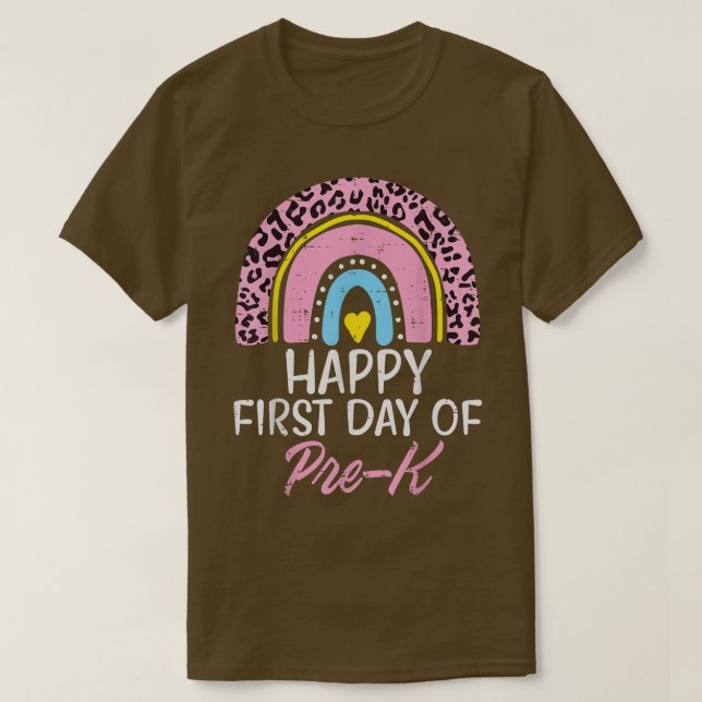 Pink Leopard Rainbow Happy First Day Of PreK Prek  T Shirt (Design framsida)
