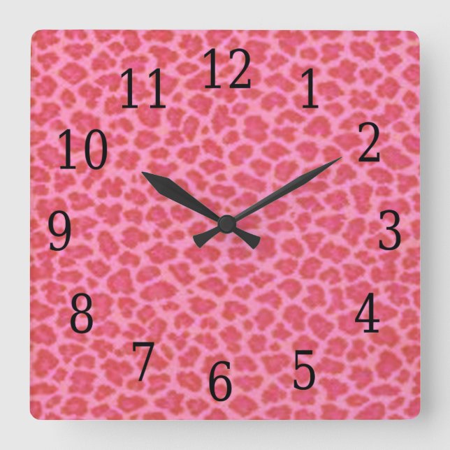 Pink Leopard Skin Square Clock Fyrkantig Klocka (Framsida)