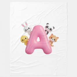 Pink Letter A Forest Animals Baby Blanket Fleecefilt