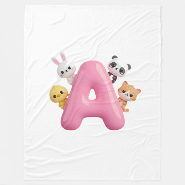 Pink Letter A Forest Animals Baby Blanket Fleecefilt (Framsidan)