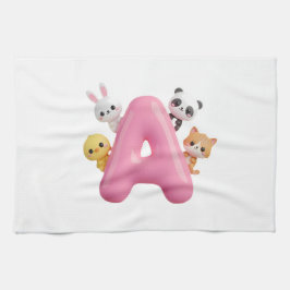 Pink Letter A Forest Animals Kitchen Towel Kökshandduk