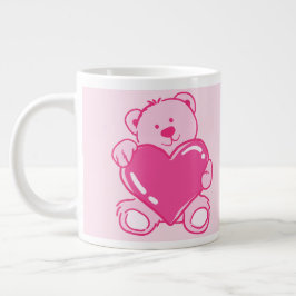 Pink Letter A Mug with Cute Teddy Bear Heart Jumbo Mugg