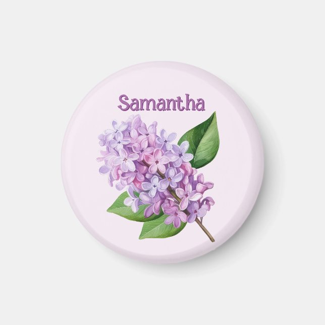 Pink Lilac Blossom Custom Name Magnet (Framsidan)