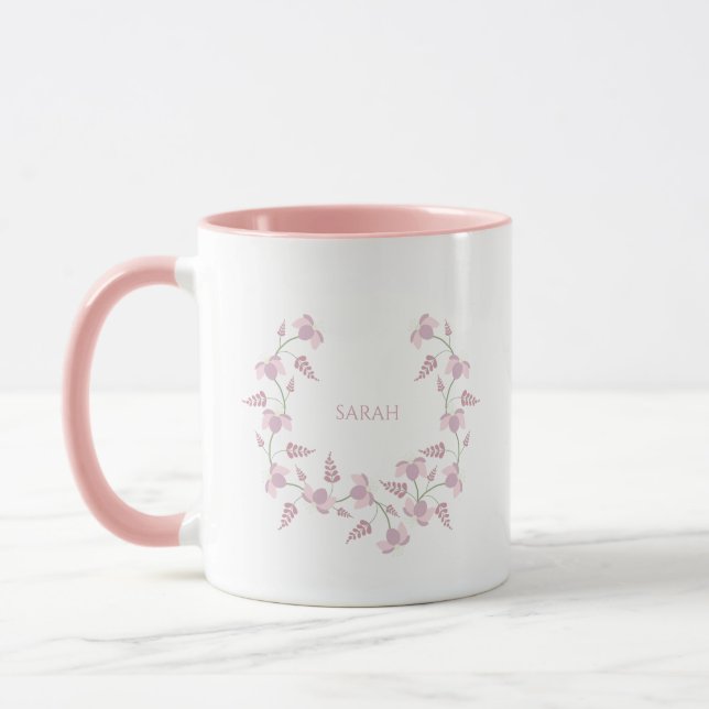 Pink & Lillac Floral Wreath with Name Mugg (Vänster)
