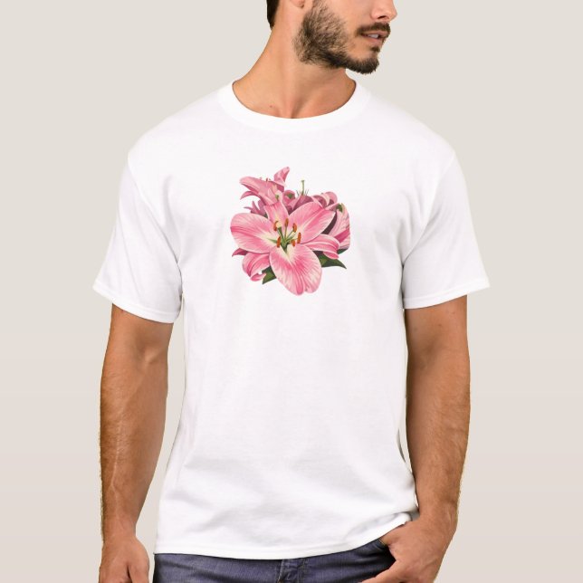 Pink Lily Flower Bouquet T Shirt (Framsida)
