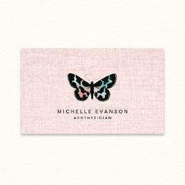 Pink Linen Watercolor Butterfly Logo Elegant Visitkort