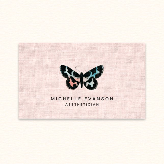 Pink Linen Watercolor Butterfly Logo Elegant Visitkort (Skapare uppladdad)