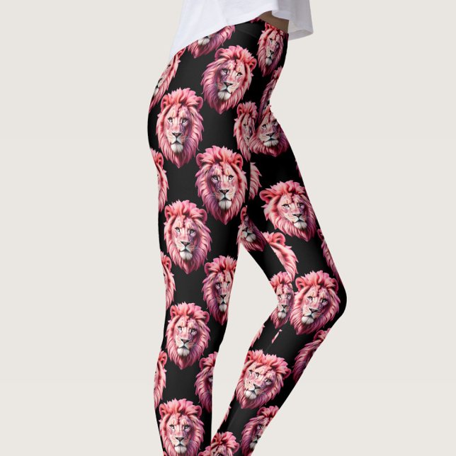 Pink Lion Head Animal Pattern Design - Black  Leggings (Skapare uppladdad)