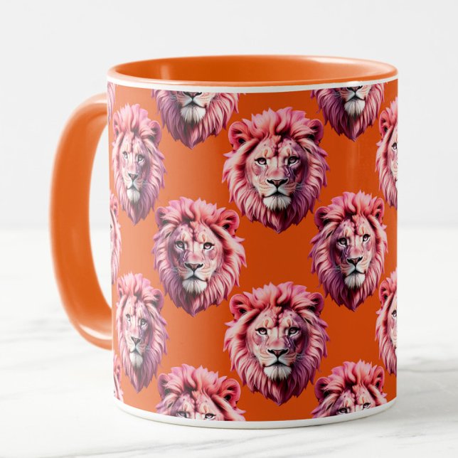Pink Lion Head Animal Pattern Design Orange  Mugg (Skapare uppladdad)
