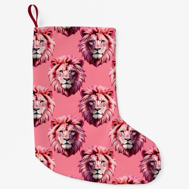 Pink Lion Head Animal Pattern Design Pink  Liten Julstrumpa (Framsidan)