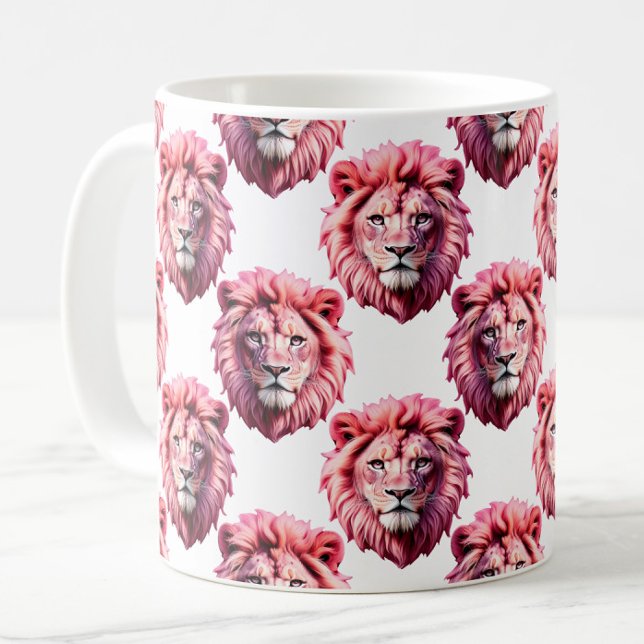 Pink Lion Head Animal Pattern Design White  Kaffemugg (Skapare uppladdad)