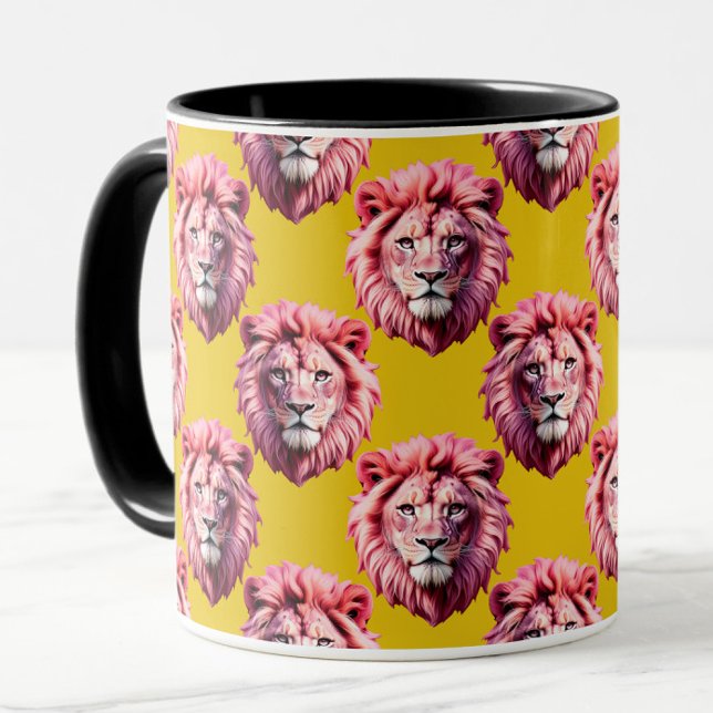 Pink Lion Head Animal Pattern Design Yellow  Mugg (Skapare uppladdad)