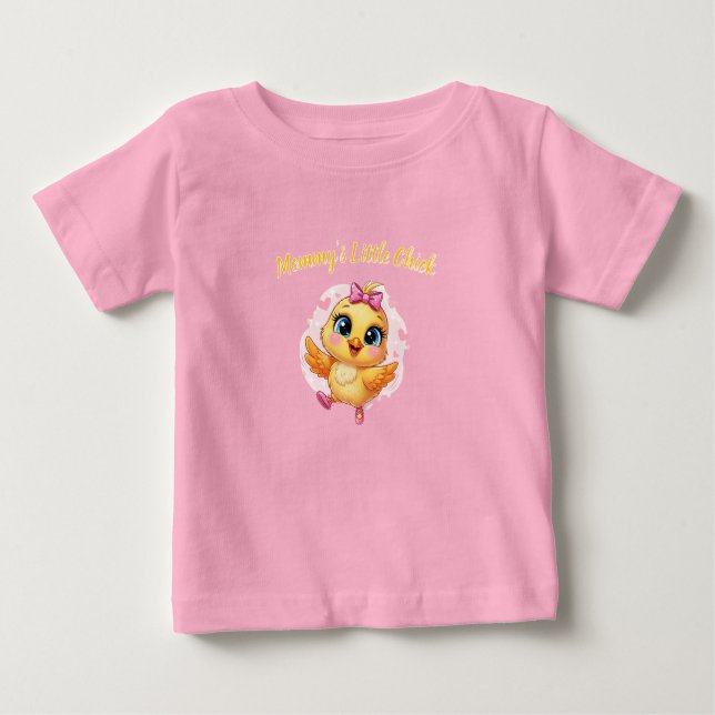 Pink Little Baby Chick with Bow Pattern T Shirt (Framsida)