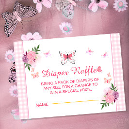 Pink Little Butterfly Baby Shower Diaper Raffle  Tilläggskort