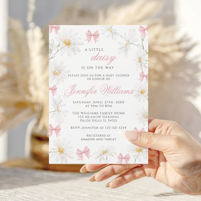 Pink Little Daisy Bow Spring Baby Girl Shower Inbjudningar (Skapare uppladdad)