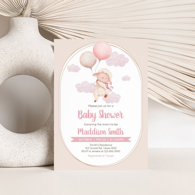 Pink Little Lamb Baby Shower Inbjudningar (Lamb Baby Shower Invitation)