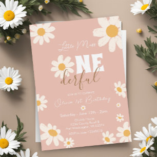 Pink Little Miss ONEderful Daisy Flowers Birthday Inbjudningar