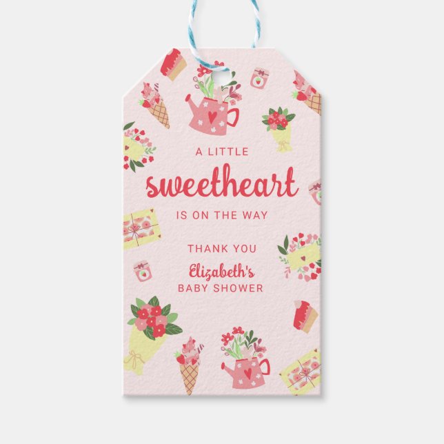 Pink Little Sweetheart on the Way Baby Shower Presentetikett (Framsidan)