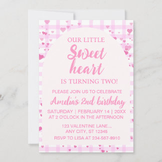 Pink Little Sweetheart Second Birthday Invitation. Inbjudningar