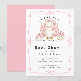 Pink Little Turkey Baby Shower Invite Inbjudningar