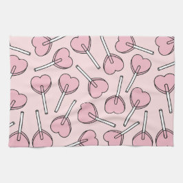 Pink Lollipops, Heart Lollipops, Lollipop Pattern Kökshandduk