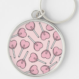 Pink Lollipops, Heart Lollipops, Lollipop Pattern Rund Silverfärgad Nyckelring