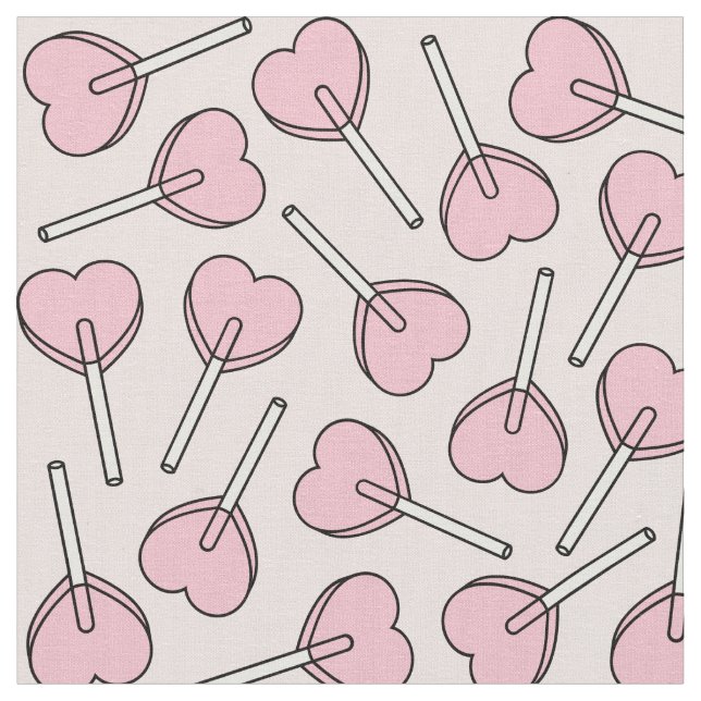 Pink Lollipops, Heart Lollipops, Lollipop Pattern Tyg (Närbild)