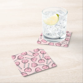 Pink Lollipops, Heart Lollipops, Lollipop Pattern Underlägg Papper Kvadrat