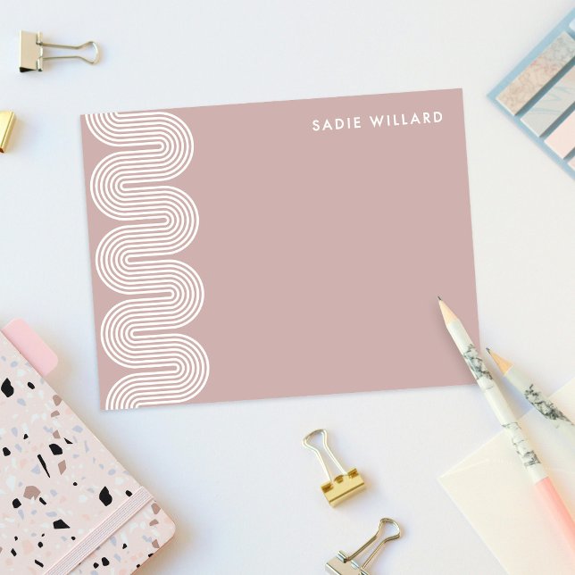 Pink Lombard Wavy Lines Modern Stationery Card Anteckningskort (Skapare uppladdad)