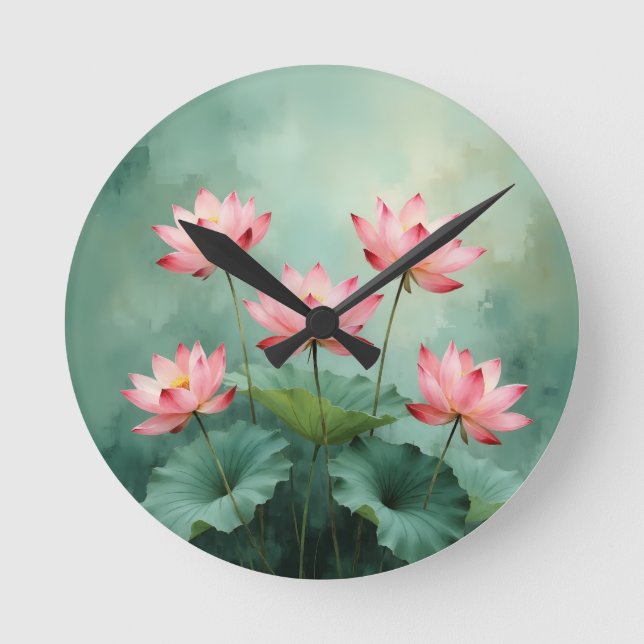Pink Lotus Artwork  Rund Klocka (Framsida)