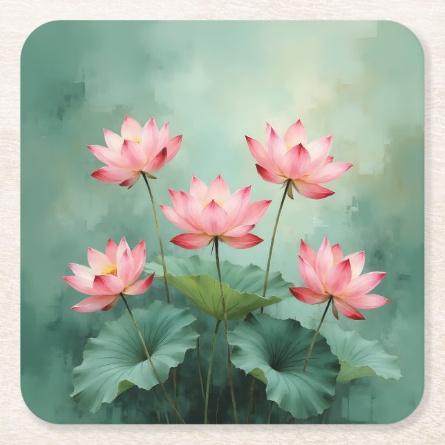 Pink Lotus Artwork  Underlägg Papper Kvadrat (Framsidan)