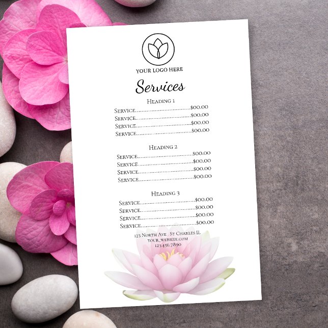 Pink Lotus Flower Spa Salon Services Menu Flygblad (Skapare uppladdad)