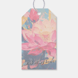 Pink Lotus Water Lily Acrylic Painted Floral Presentetikett