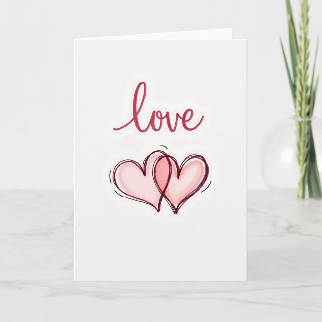 Pink Love Hearts Valentines Card Kort (Framsida)