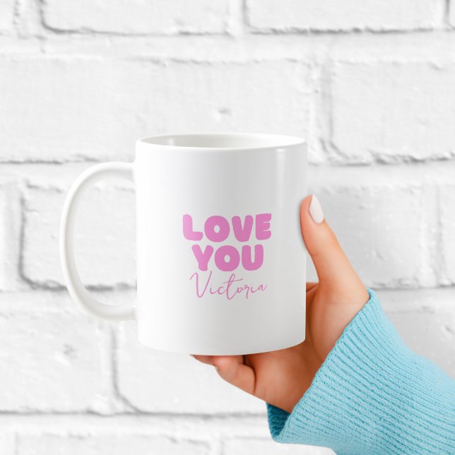 Pink Love You Personalised Mug for Girlfriend  Kaffemugg (Skapare uppladdad)