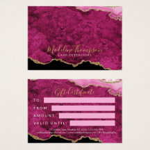 Pink Magenta Gold Agate Business Gift Certificate