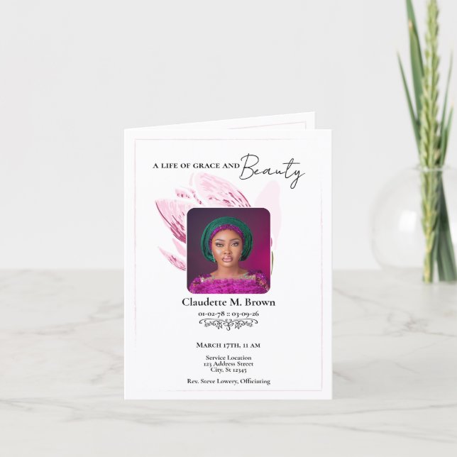 Pink Magnolia Minimal Bifold Memorial Program (Framsida)