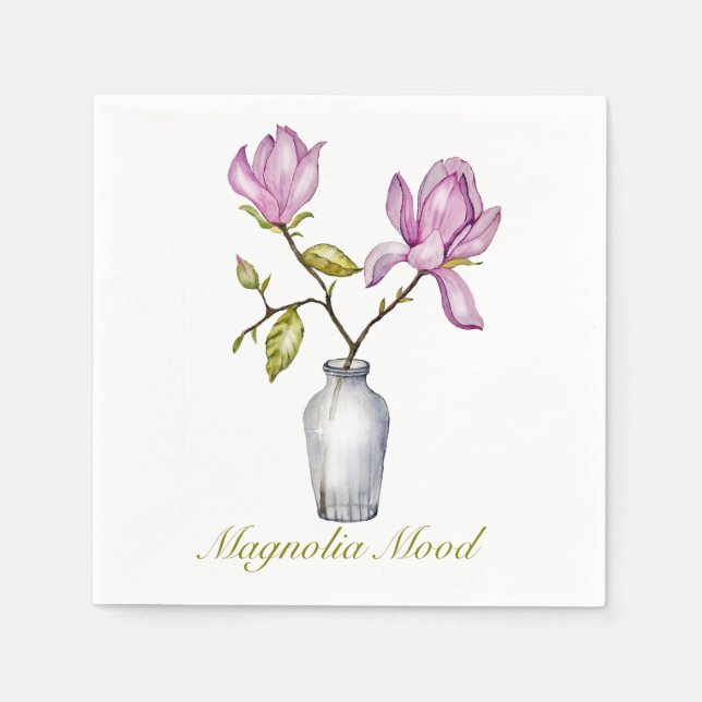 Pink Magnolia Watercolor Botanical Pappersservett (Framsidan)