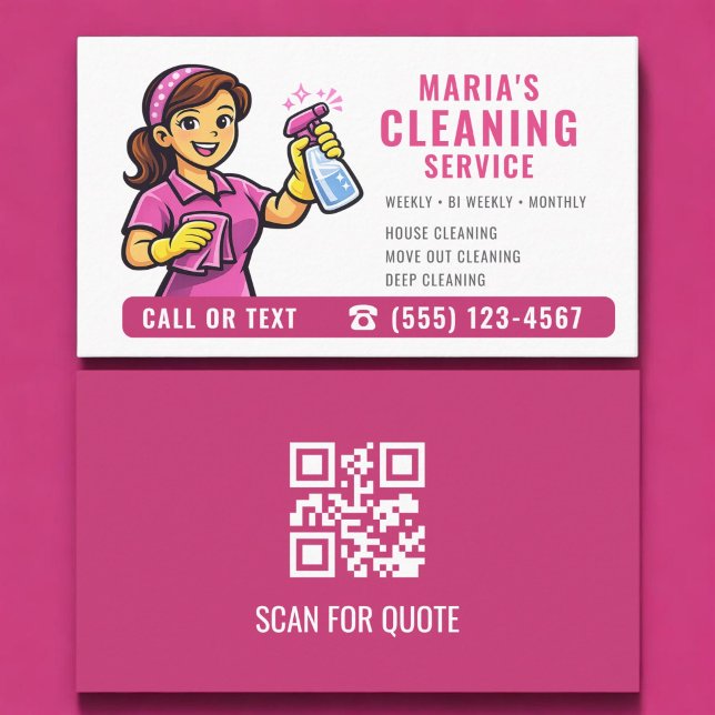 Pink Maid House Cleaning Service QR-kod Visitkort (Skapare uppladdad)