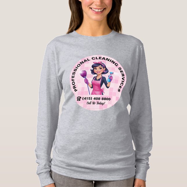 Pink Maid Janitorial Cleaning Service Uniform T Shirt (Framsida)