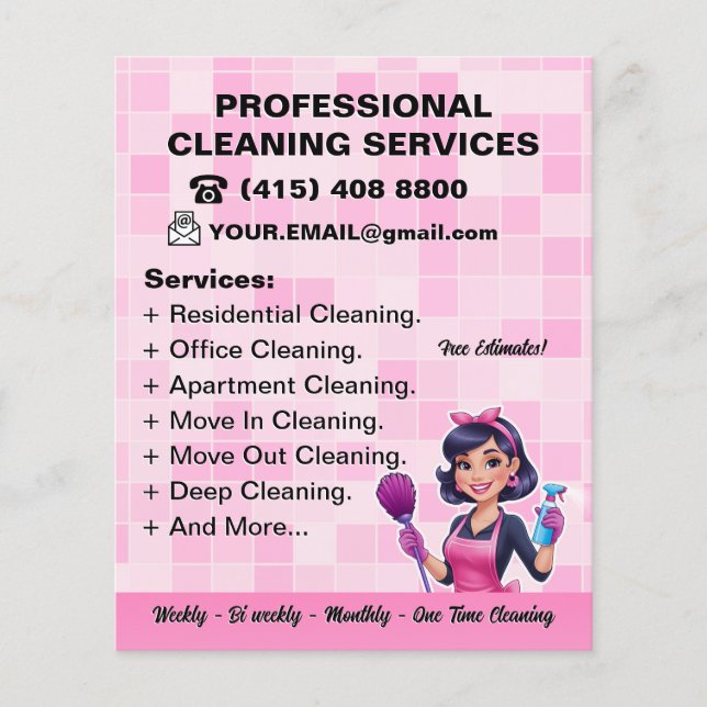 Pink Maid Janitorial Lady House Cleaning Service Flygblad (Framsidan)
