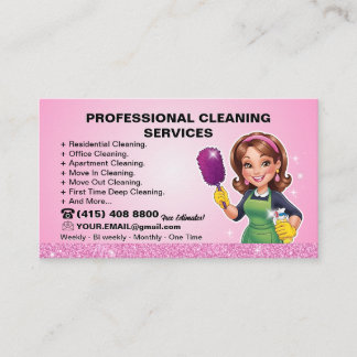 Pink Maid Janitorial Lady House Cleaning Service Visitkort