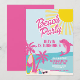 Pink Malibu beach birthday Inbjudningar