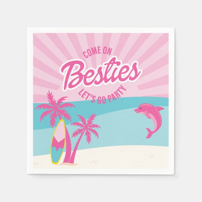 Pink Malibu Beach Palm Bästa vän födelsedag Pappersservett (Framsidan)