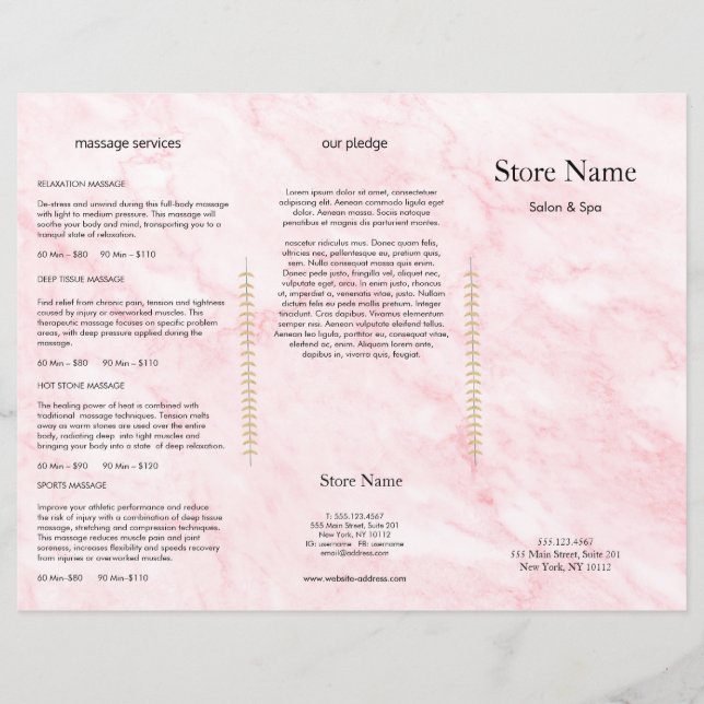 Pink Marble Beauty Salon Trifold Broschyr (Framsida)