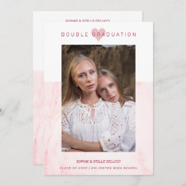 Pink Marble Effect Romantic Photo Twins Graduation Inbjudningar