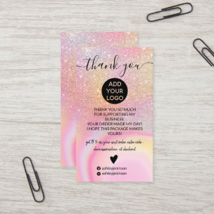 Pink marble glitter ombre rainbow order thank you visitkort